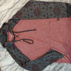 Raw Yarn Industries, Hoodie, L, Burgundy/Gray Aztec Print sleeves